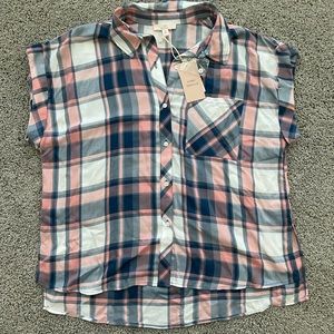 NWT - Como Vintage Sleeveless Checkered Plaid Shirt - Women's Size Large